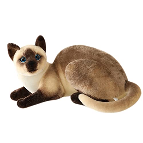 Aublinto Kätzchen Katze Kuscheltier echt Kuscheltier Katze Lebensecht Stofftierkatze Cute Cat Plüsch Spielzeug Realistische Katze Püppchen Weiche Plüsch Kätzchen Spielzeug Siamkatze im Liegen 30 cm von Aublinto