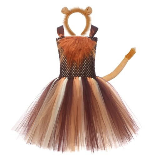 Aublinto Kinder Baby Mädchen Tier Kostüme Tiger Leopard/Kuh Zebra Giraffe Cosplay Tüllkleid mit Ohren Haarreif Schwanz 3tlg Weihnachten Halloween Karneval Geburtstag Partykleid von Aublinto