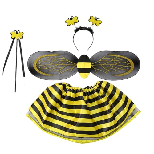 Aublinto Kostüm Biene Kinder, Bienenkostüm Mädchen, Bienen Kostüm Accessoires, Kostüm Kinder mit Flügel Zauberstab Stirnband, Kinderkostüm Fee, Faschingskostüme Kind Prinzessin Tutu Karneval Fasching von Aublinto