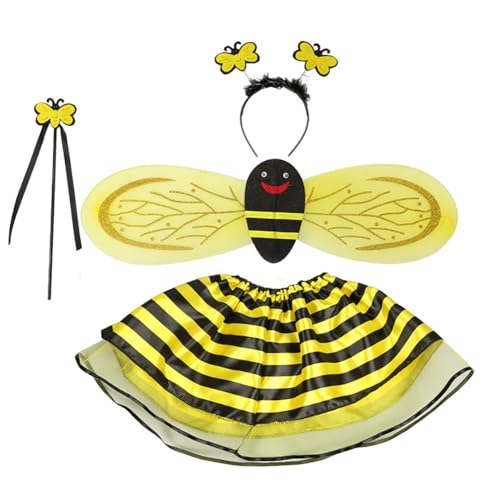 Aublinto Kostüm Biene Kinder, Bienenkostüm Mädchen, Bienen Kostüm Accessoires, Kostüm Kinder mit Flügel Zauberstab Stirnband, Kinderkostüm Fee, Faschingskostüme Kind Prinzessin Tutu Karneval Fasching von Aublinto