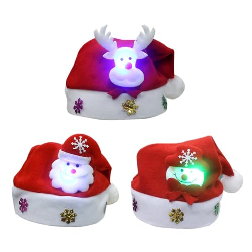 Aublinto LED Leuchten Strickmütze Beanie Weihnachtsmützen Weihnachten Hut Mütze Set Nikolausmütze Erwachsene Plüsch Rand für Weihnachten Neujahr festliche Feiertagsparty Erwachsenenstil von Aublinto