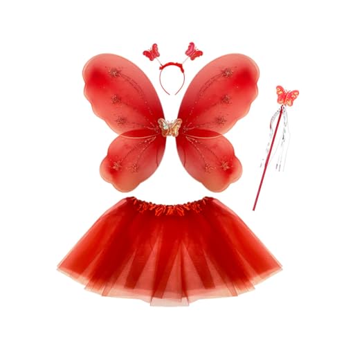 Aublinto Mädchen Fee Kostüm Set Schmetterlingsflügel kinder, 4pcs feenflügel kinder mit tüllrock, fairy wings,Zauberstab und Haarreif, schmetterling kostüm kinder mädchen von 2-8 Jahren (violett) von Aublinto