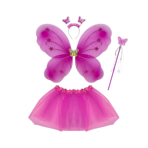 Aublinto Mädchen Fee Kostüm Set Schmetterlingsflügel kinder, 4pcs feenflügel kinder mit tüllrock, fairy wings,Zauberstab und Haarreif, schmetterling kostüm kinder mädchen von 2-8 Jahren (violett) von Aublinto