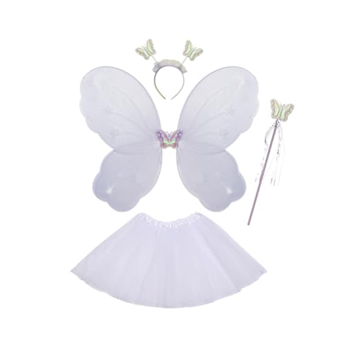 Aublinto Mädchen Fee Kostüm Set Schmetterlingsflügel kinder, 4pcs feenflügel kinder mit tüllrock, fairy wings,Zauberstab und Haarreif, schmetterling kostüm kinder mädchen von 2-8 Jahren (violett) von Aublinto