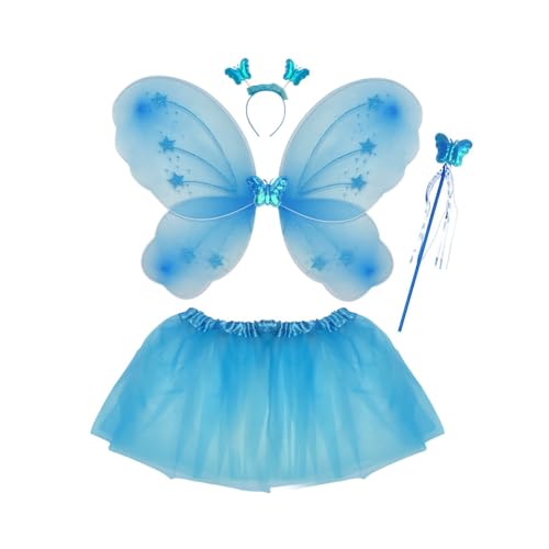 Aublinto Mädchen Fee Kostüm Set Schmetterlingsflügel kinder, 4pcs feenflügel kinder mit tüllrock, fairy wings,Zauberstab und Haarreif, schmetterling kostüm kinder mädchen von 2-8 Jahren (violett) von Aublinto