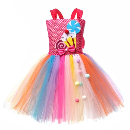 Aublinto Mädchen Kleid Geburtstag Prinzessin Rüsche Kleid Kuchen Ballon Drucken Regenbogen Candy Prinzessinnenkleid Halloween Partei Tutu Rock, Foto-Shooting Kostüm, Mädchen Festkleid – Größe XXL von Aublinto