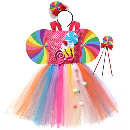 Aublinto Mädchen Kleid Geburtstag Prinzessin Rüsche Kleid Kuchen Ballon Drucken Regenbogen Candy Prinzessinnenkleid Halloween Partei Tutu Rock, Foto-Shooting Kostüm, Mädchen Festkleid – Größe XXL von Aublinto