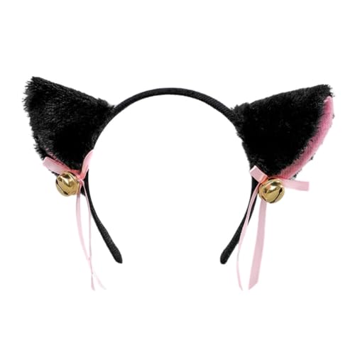 Aublinto Niedliche haarschmuck Stirnband Haarnadelcosplay anime Halloween Kostüm Katzenohren Haarreif Plüsch Fuchs Ohren Stirnband Ohren mit Goldenen Glöckchen Katze Fuchs Wolf Schwarz von Aublinto