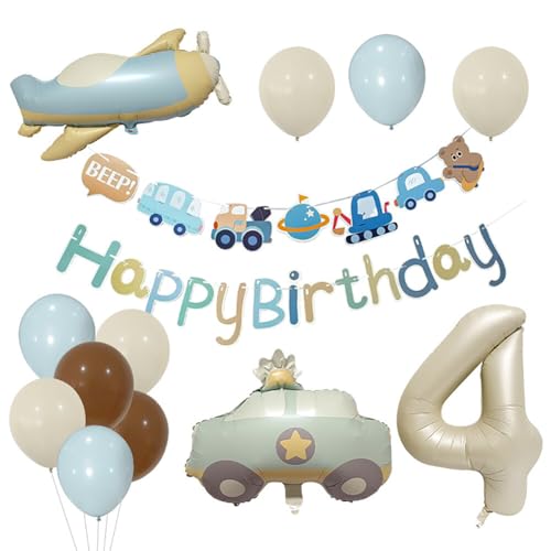 Aublinto Party-Deko Happy Birthday Ballon Multi Balloon Folienballon Bär Geburtstagsdeko Junge Flugzeug-Auto-Folienballons Urlaubsdeko für Babygeburtstag Cartoon-Tierformen Nummer 1 von Aublinto