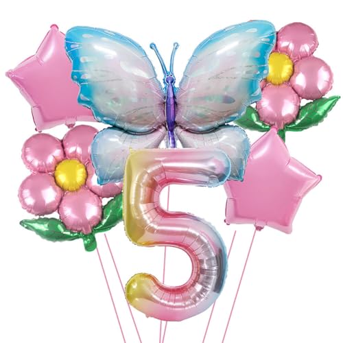 Aublinto Party-Deko Luftballons Geburtstag Happy Birthday Ballon Schmetterling Deko Geburtstag Bunte Flügel-Zahlenballons mit Farbverlauf Mini-Aluminiumfolie ideal Dekoration für den Kindertag Typ 5 von Aublinto