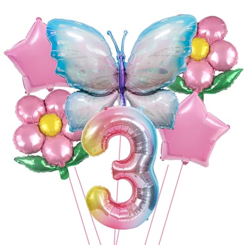 Aublinto Party-Deko Luftballons Geburtstag Happy Birthday Ballon Schmetterling Deko Geburtstag Bunte Flügel-Zahlenballons mit Farbverlauf Mini-Aluminiumfolie ideal Dekoration für den Kindertag Typ 3 von Aublinto