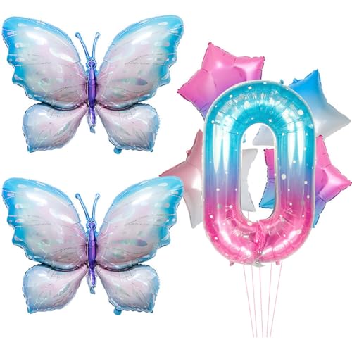 Aublinto Party-Deko Luftballons Geburtstag Happy Birthday Ballon Schmetterling Folienballon Bubble Gradient Fantasy Float Aluminiumfolie 40-Zoll-Set für Baby-Geburtstagsparty-Dekoration Nummer 0 von Aublinto