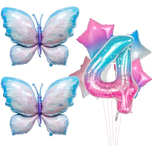 Aublinto Party-Deko Luftballons Geburtstag Happy Birthday Ballon Schmetterling Folienballon Bubble Gradient Fantasy Float Aluminiumfolie 40-Zoll-Set für Baby-Geburtstagsparty-Dekoration Nummer 4 von Aublinto