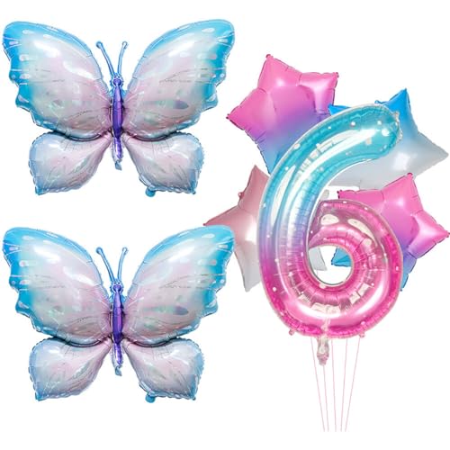 Aublinto Party-Deko Luftballons Geburtstag Happy Birthday Ballon Schmetterling Folienballon Bubble Gradient Fantasy Float Aluminiumfolie 40-Zoll-Set für Baby-Geburtstagsparty-Dekoration Nummer 6 von Aublinto