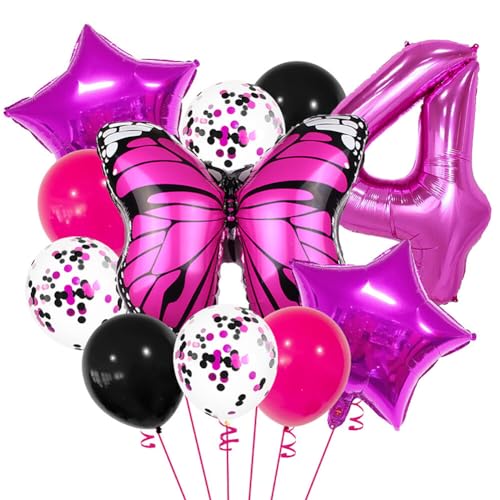 Aublinto Party-Deko Luftballons Geburtstag Happy Birthday Ballon Schmetterling luftballon 32-Zoll für Mädchen Schmetterling Party Kinder Geburtstag Deko Hochzeit Gartenparty Nummer 4 von Aublinto