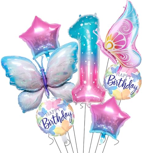 Aublinto Party-Deko Luftballons Geburtstag Happy Birthday BallonSchmetterling Folienballon digitaler Aluminiumfolie Party-Dekoration Geburtstag Babyparty gemischte Farben Typ 1 von Aublinto