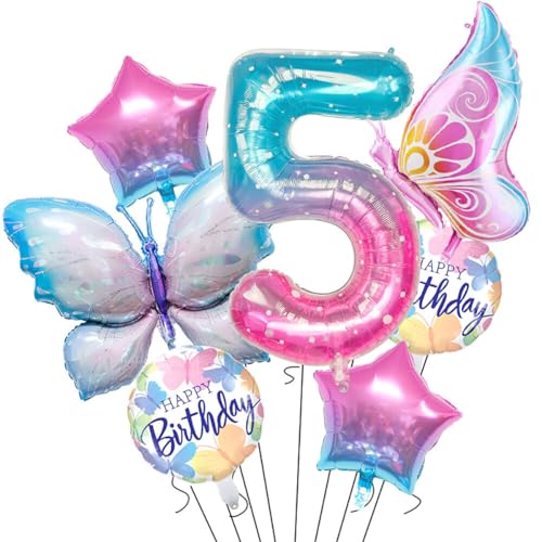 Aublinto Party-Deko Luftballons Geburtstag Happy Birthday BallonSchmetterling Folienballon digitaler Aluminiumfolie Party-Dekoration Geburtstag Babyparty gemischte Farben Typ 5 von Aublinto