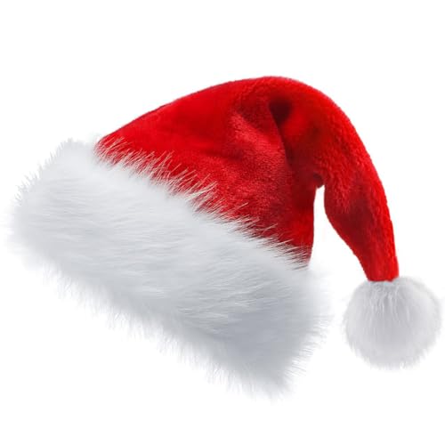 Aublinto Plüsch Weihnachtsmütze rote Weihnachtsmütze mit flauschiger Kugel weiche Erwachsene/Kinder Weihnachtsmütze Requisiten für Heiligabend Weihnachten Bankett Cosplay Party Accessoire von Aublinto