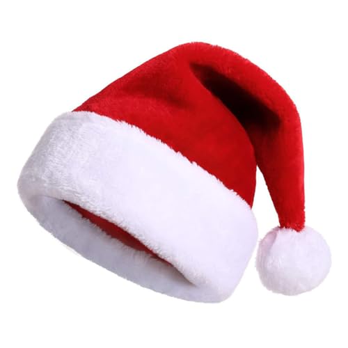 Aublinto Plüsch Weihnachtsmütze rote Weihnachtsmütze mit flauschiger Kugel weiche Erwachsene/Kinder Weihnachtsmütze Requisiten für Heiligabend Weihnachten Bankett Cosplay Party Accessoire von Aublinto