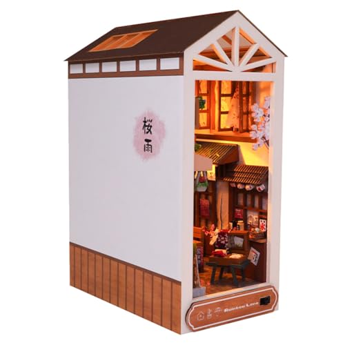 Aublinto Puppenhaus Kitaus Holz DIY Miniatur Puppenhaus Häuser Modellbausätze LED DIY Miniature House Bausatz Basteln Bastelset Geschenke für Erwachsene und Kinder Erwachsene Vatertag Rain Alley von Aublinto