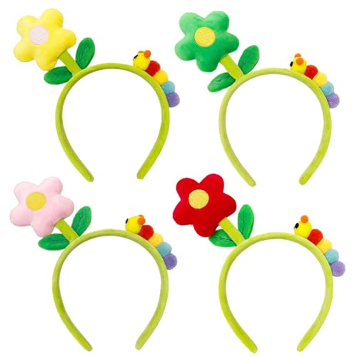 Aublinto Sonnenblumen Stirnband Stirnband Für Die Weihnachtsfeier Süßes Stirnband Dekoratives Stirnband Blumen Gänseblümchen Stirnband Raupe Kopfbedeckung Damen Stirnband Haarschmuck 4 STK von Aublinto