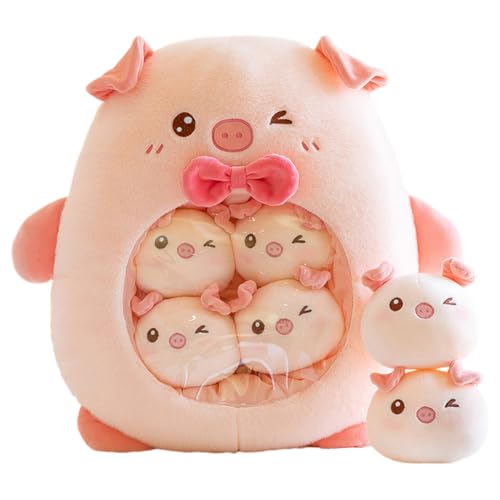 Aublinto Spielzeug Puppe Cartoon Tierpuppen Kuscheltier Kuscheltiere Plüschpuppe Süßes Plüschkissen Innovatives Snackbeutelkissen Plüschtier Abnehmbares Stofftierspielzeug Pfirsichschwein 45CM von Aublinto