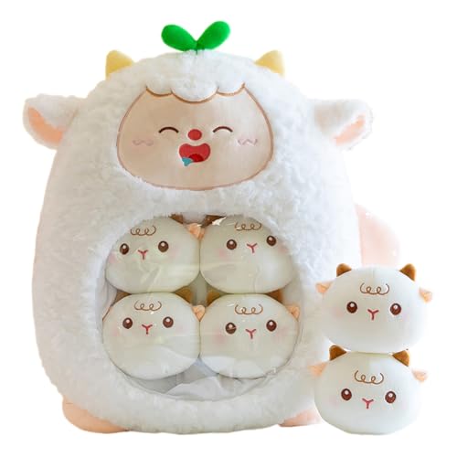 Aublinto Spielzeug Puppe Cartoon Tierpuppen Kuscheltier Kuscheltiere Plüschpuppe Süßes Plüschkissen Innovatives Snackbeutelkissen Plüschtier Abnehmbares Stofftierspielzeug Weißes Schaf 45CM von Aublinto