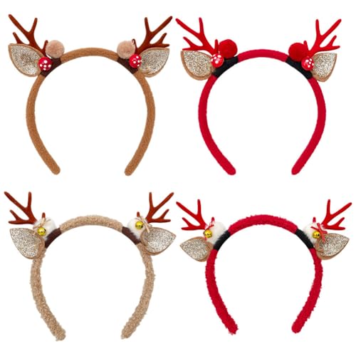 Aublinto Weihnachten Hirschgeweih Stirnband Weihnachts Haarreifen Geweih Rentier Geweih Haarreif Weihnachten Haarschmuck Elchgeweih Kopfschmuck Headware für Weihnachtsfeier Karneval Party 4 STK von Aublinto