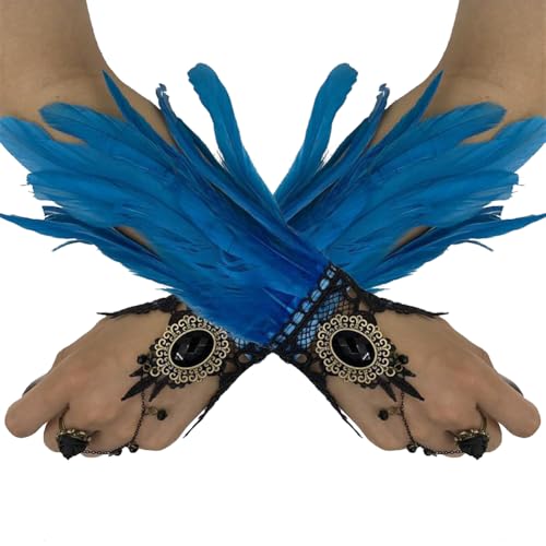 Beige Federarmband mit Fingerkette Elegantes und einzigartiges Feder-Wristband, Perfektes Zubehör für Bühnenperformances, Cosplay-Events und Partys, Stilvolles Feder Ornament für jedes Kostüm von Aublinto