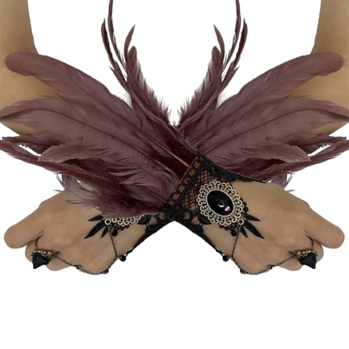 Beige Federarmband mit Fingerkette Elegantes und einzigartiges Feder-Wristband, Perfektes Zubehör für Bühnenperformances, Cosplay-Events und Partys, Stilvolles Feder Ornament für jedes Kostüm von Aublinto