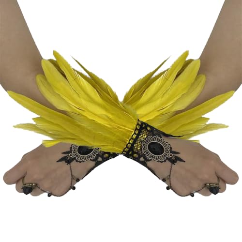 Beige Federarmband mit Fingerkette Elegantes und einzigartiges Feder-Wristband, Perfektes Zubehör für Bühnenperformances, Cosplay-Events und Partys, Stilvolles Feder Ornament für jedes Kostüm von Aublinto