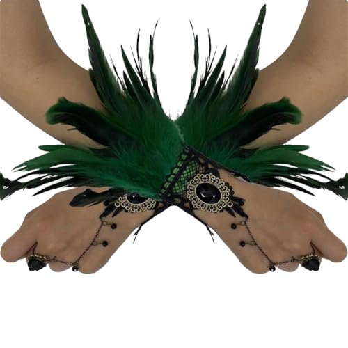 Beige Federarmband mit Fingerkette Elegantes und einzigartiges Feder-Wristband, Perfektes Zubehör für Bühnenperformances, Cosplay-Events und Partys, Stilvolles Feder Ornament für jedes Kostüm von Aublinto