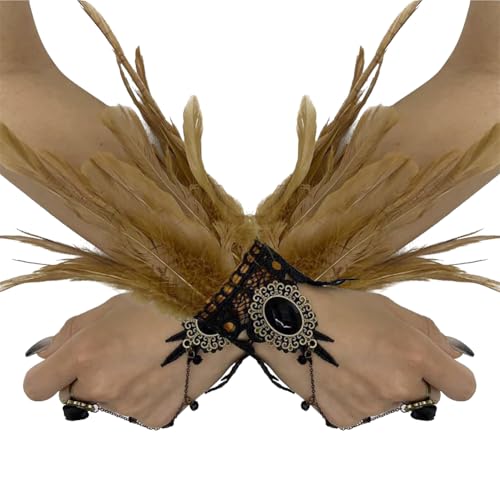 Beige Federarmband mit Fingerkette Elegantes und einzigartiges Feder-Wristband, Perfektes Zubehör für Bühnenperformances, Cosplay-Events und Partys, Stilvolles Feder Ornament für jedes Kostüm von Aublinto