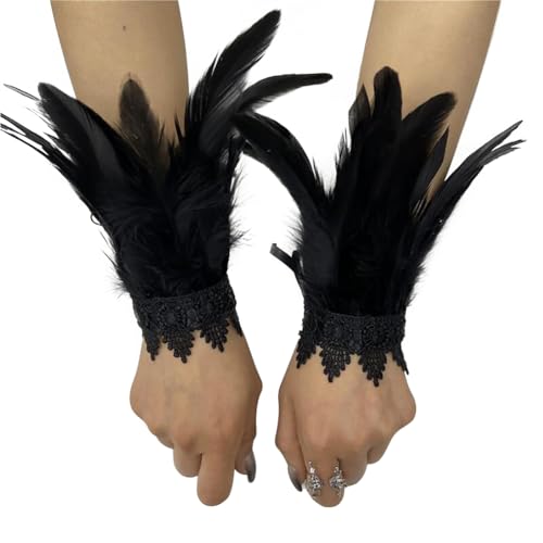 Gothic Feder Bolero Cape Kragen Schal Wrap für Weihnachtsparty Abendkleid Kostüm Federkragen, Gothic Feder Achselzucken Schalkragen Halloween Kostüm Feder Epaulet Shrug Damen Federumhang Kostüm von Aublinto