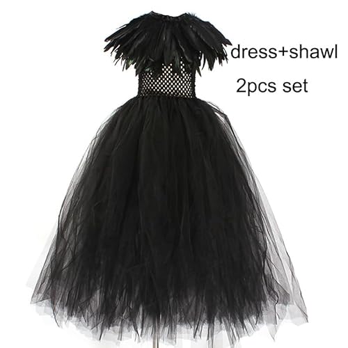 Mädchen Hexenkostüm Elegantes schwarzes Tüllkleid für Halloween, Weihnachtsfeiern und Cosplay-Events Kinder Performance-Kleid in XL, ideales Party-Outfit für Karneval, Mottopartys und Festlichkeiten von Aublinto