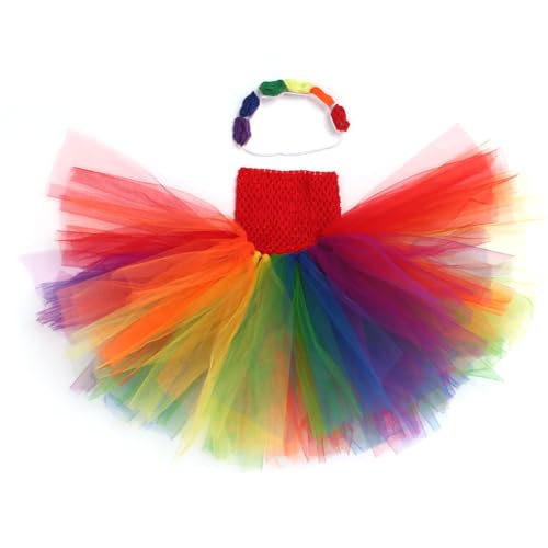 Newborn Fotoshooting Mädchen,Regenbogen Tütü Mädchen, Tüllrock Kinder Tutu Röcke kostüm Mädchen mit Haarreif, Tüllrock Ballettrock für Geburtstag Verkleidung Party Karneval Cosplay Abendkleid von Aublinto