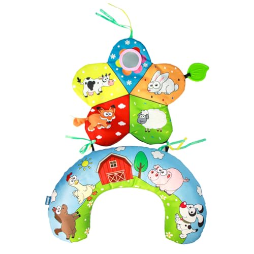 Spielkissen, Musikspielkissen für Neugeborene zum Spielen in der Bauchlage, Kissen Baby mit Spiegel und BPA-freiem, Beißring Babyspielzeug sensorische Funktionen, Babyspielzeug ab der Geburt A00102 von Aublinto