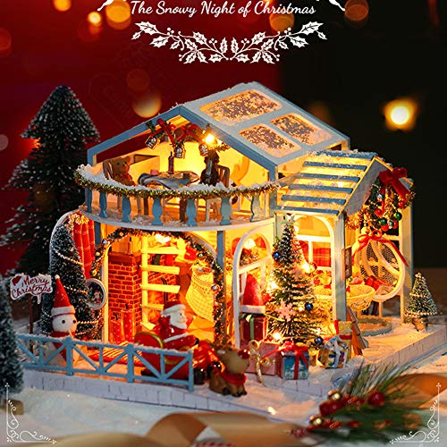 Weihnachten DIY Cottage Villa Handgemachtes Hochzeitshaus Modell Montage Spielzeug K-058 Enthält dreiteilige Weihnachtsmannpuppe DIY Miniatur Puppenhaus Kit LED Leuchten von Aublinto