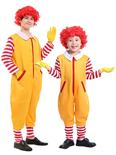 AudMsier 4PCS Clown Kostüm Kinder Gelbes Kostüm, Clown-Eltern-Kind-Kostüm,Halloween-Karneval-Cosplay Weihnachts kostüm Größe 90CM von AudMsier