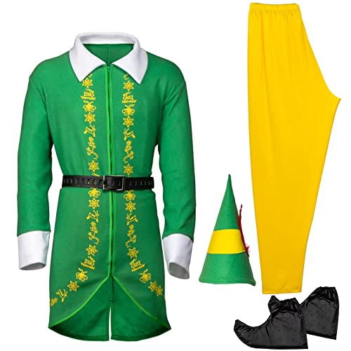 AudMsier Elfen Kostüm Weihnachten Buddy Jovi Jacke Gürtel Hosen Urlaub Grüne Party Outfits für Erwachsene(L) von AudMsier