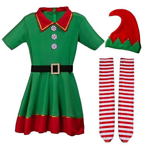 AudMsier Festliche Elfenkleidung Elfenmütze Set Hemd Hosen Kleid Weihnachten Karneval Cosplay Herren Damen Erwachsene (Damen, XL) von AudMsier