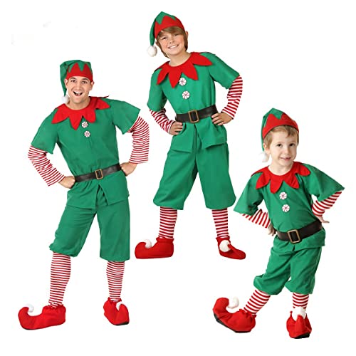 AudMsier Festliche Elfenkleidung Herren Elfenmütze Set Hemd Hosen Kleid Weihnachten Karneval Cosplay Männer und Jungen (100CM) von AudMsier