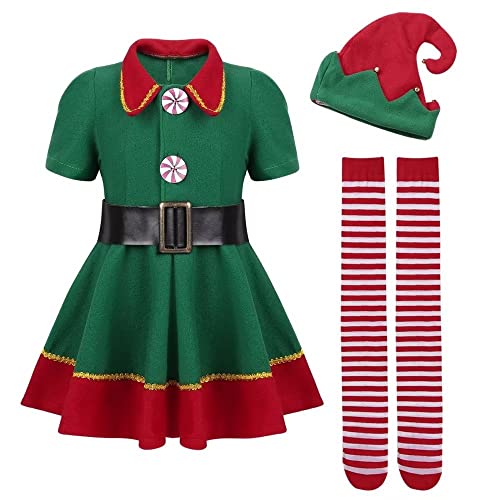 AudMsier Grüne Elfe Kostüm Weihnachten Halloween Elfe Frauen Kleid Set Kinder (110CM) von AudMsier