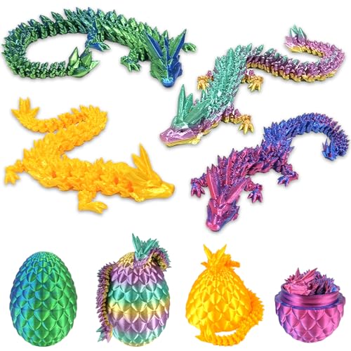 Audasi 3D Gedrucktes Drachenei mit Drache, 4Pcs Vollständig beweglicher Kristalldrache mit Osterei Drachen Spielzeug Action Figuren Überraschungsdrache Im Ei für Geschenke Beweglicher Dragon Egg von Audasi