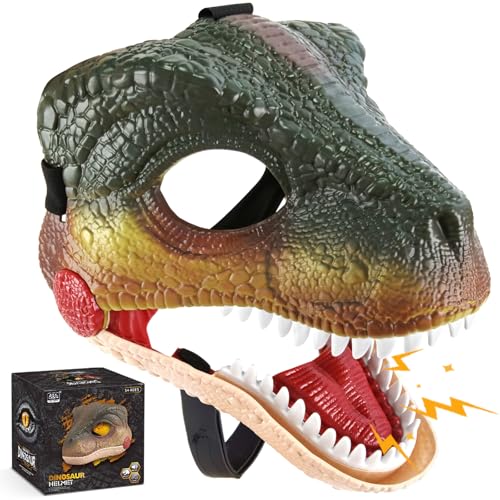 Audasi Dino Maske, Dinosaurier-Maske mit Sound Beweglichen Kiefer Einstellbare Größe Realistische Maske Therian Maske Halloween, Party, Maskerade Cosplay Geschenk Requisiten für Kinder Erwachsener von Audasi