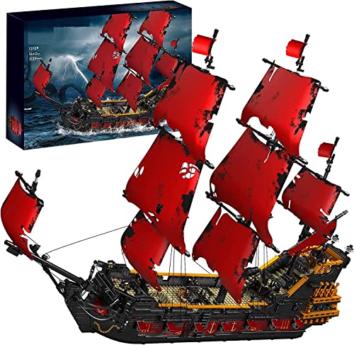 Auforua Piratenschiff Queen Anne's Revenge, Fluch Der Karibik 3139-tlg Groß MOC Segelschiff Klemmbausteine Bausatz, Klemmbausteine Piratenschiff Modellbausatz von Auforua