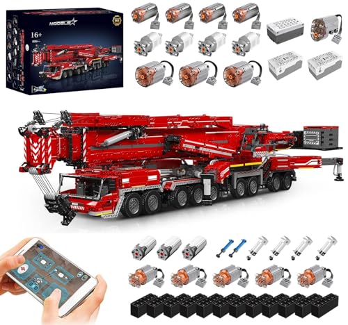 Technik Kran Ferngesteuert, Mit 20 Motoren und Pneumatik Set, 8056 Teile Klemmbausteine Kranwagen MOC Set, Kompatibel mit Technic Kran Liebherr LTM 11200 von Auforua