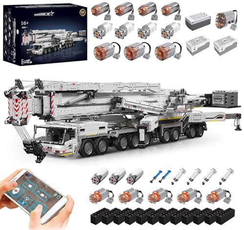 Technik Kran Ferngesteuert, Mit 20 Motoren und Pneumatik Set, 8056 Teile Klemmbausteine Kranwagen MOC Set, Kompatibel mit Technic Kran Liebherr LTM 11200 von Auforua