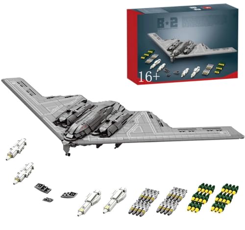 Auforua Technik Militär Flugzeug B2 Bomber Modellbausatz, 2063 Teile Klemmbausteine Militär Flugzeug B2 Stealth Bomber Set, Militär Flugzeug Bausteine Bausatz von Auforua