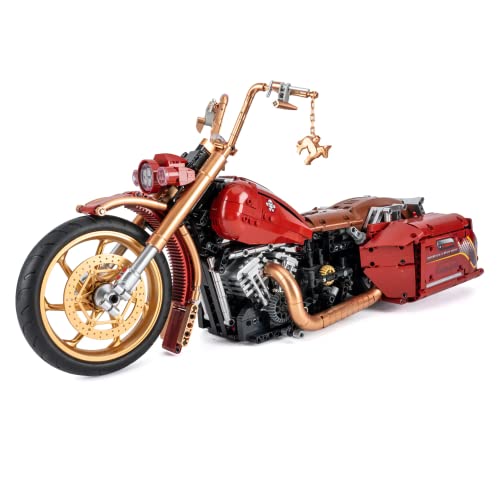 Auforua Technik Motorrad für Harlay Davidson Road King, 1:5 Groß Motorrad Modellbausatz, 2111 Teile Klemmbausteine Motorrad MOC Set, Kompatibel mit Harley Davidson Technik von Auforua